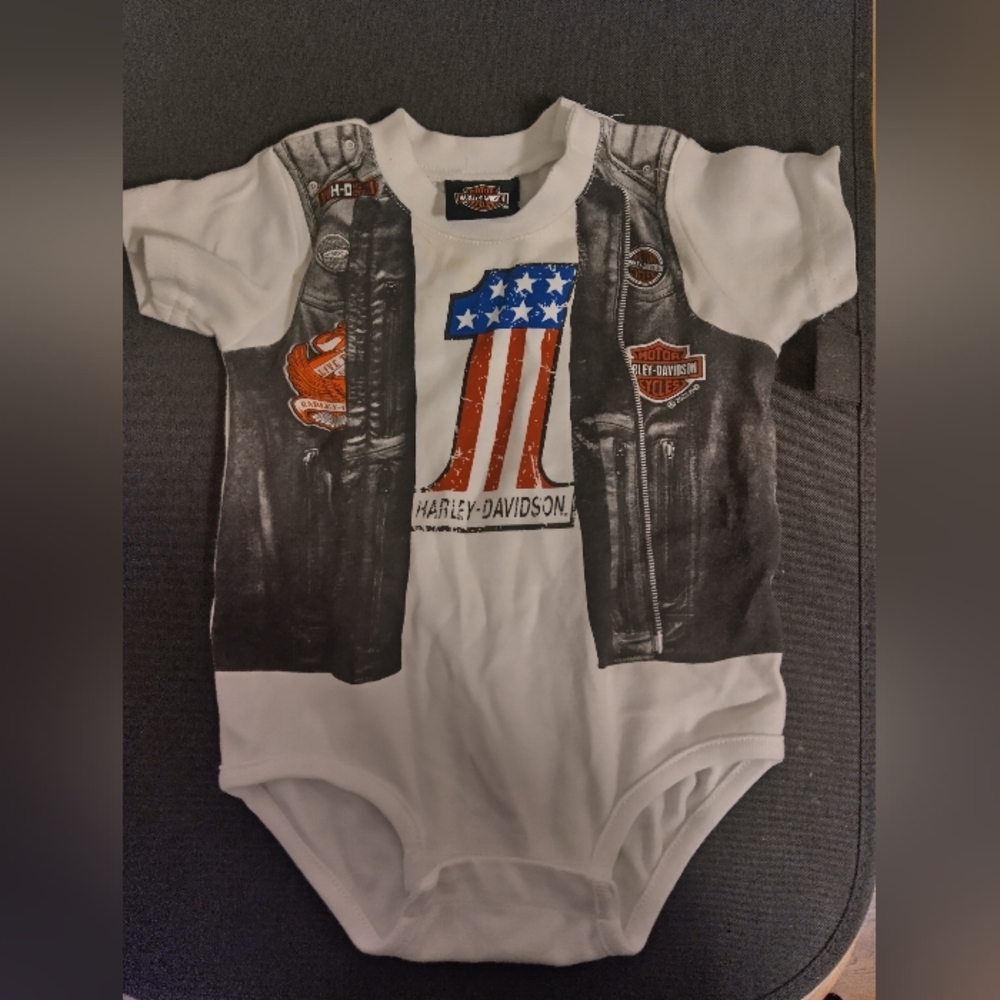 Harley-Davidson Infant Onesie with Vest Graphic 6-9 Month Like New